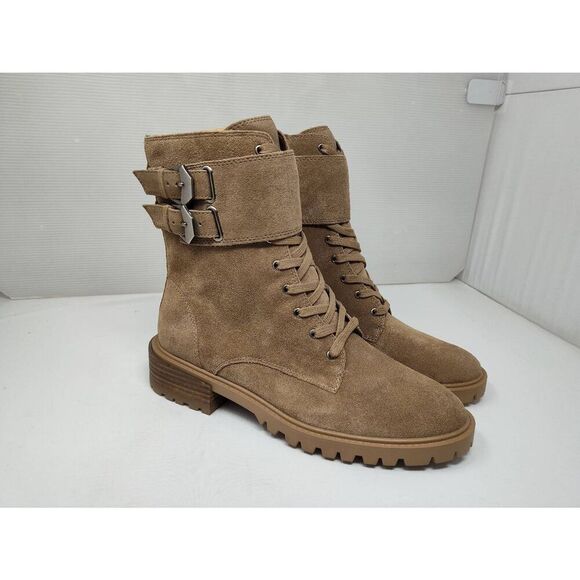 VINCE CAMUTO WOMENS FAWDRY DOUBLE BUCKLE WILD MUSHROOM SUEDE MOTO BOOTS NIB 9M - Picture 10 of 12